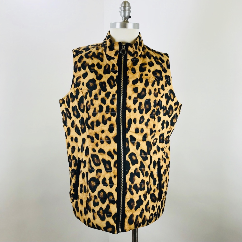 Dennis Basso Water Resistant Quilted Leopard Vest